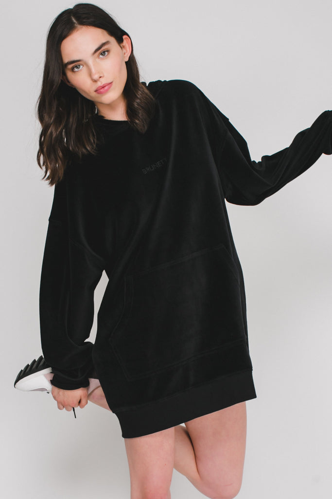 Elle Velour Hoodie Tunic Black/Brunette