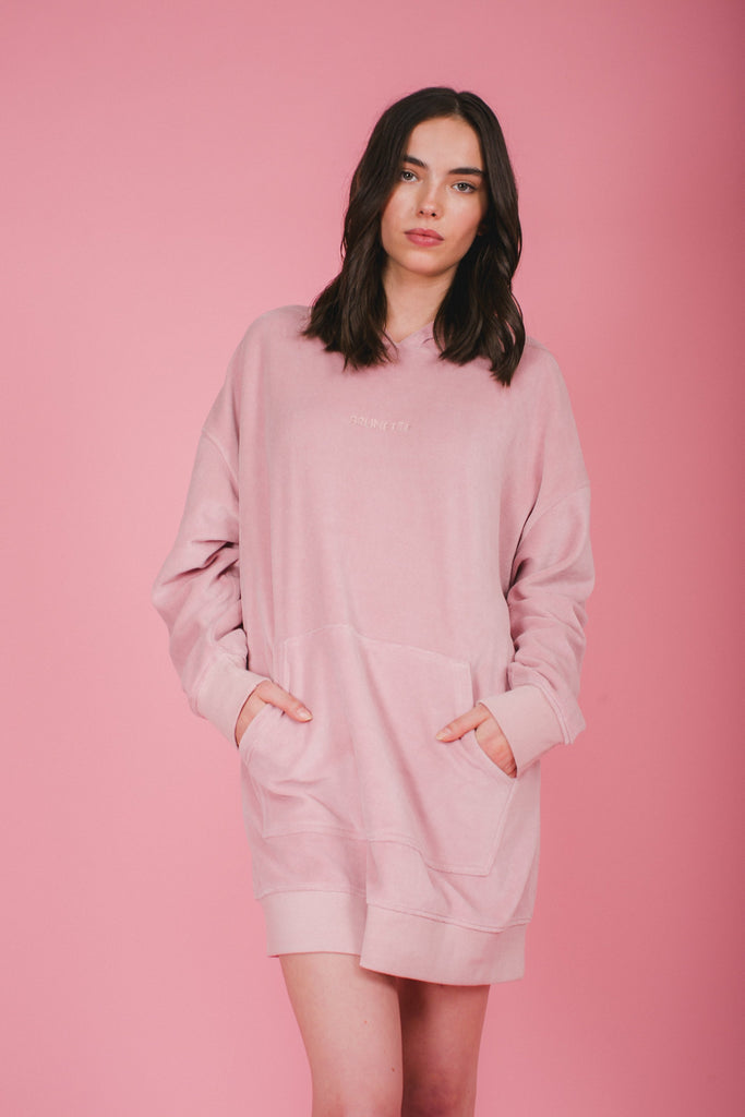 Elle Velour Hoodie Tunic Pink/Brunette