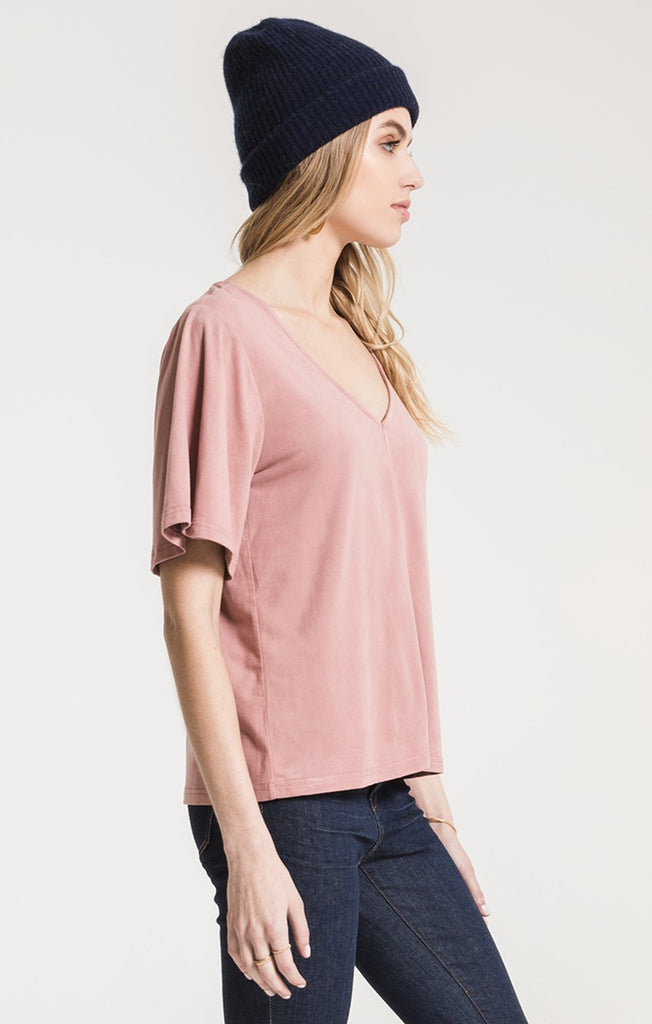 The Faux Suede Flutter Tee
