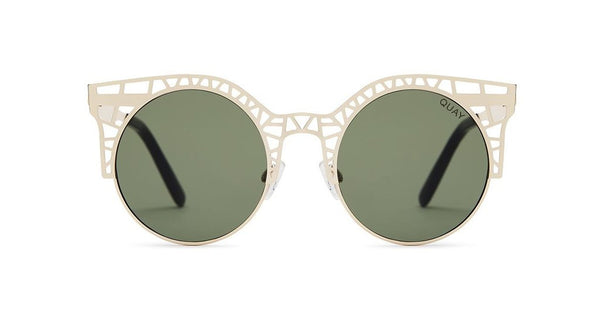 QUAY AUSTRALIA FLEUR ROUND SUNGLASSES GOLD/BLACK GREEN USED