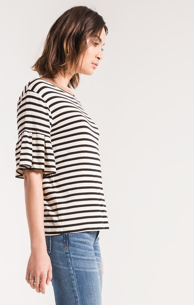 The Premium Sleek Jersey Striped Ruffle Tee