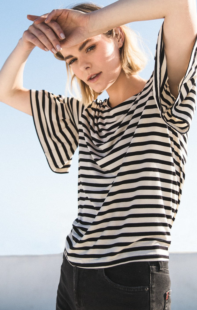 The Premium Sleek Jersey Striped Ruffle Tee