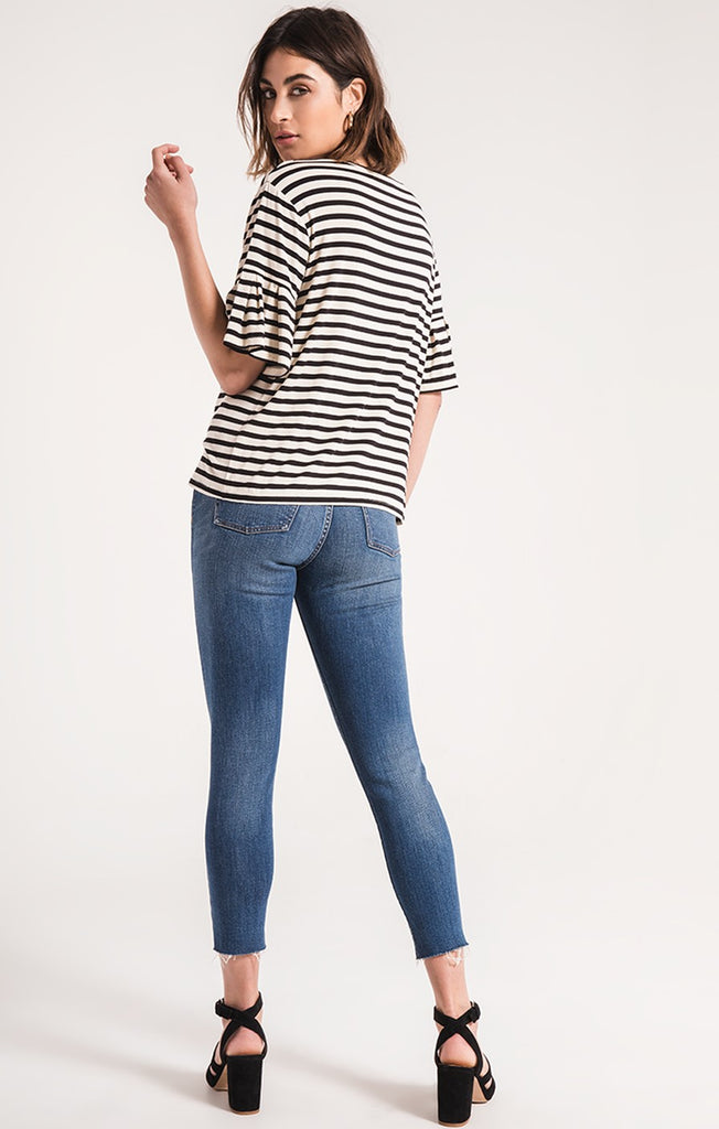 The Premium Sleek Jersey Striped Ruffle Tee