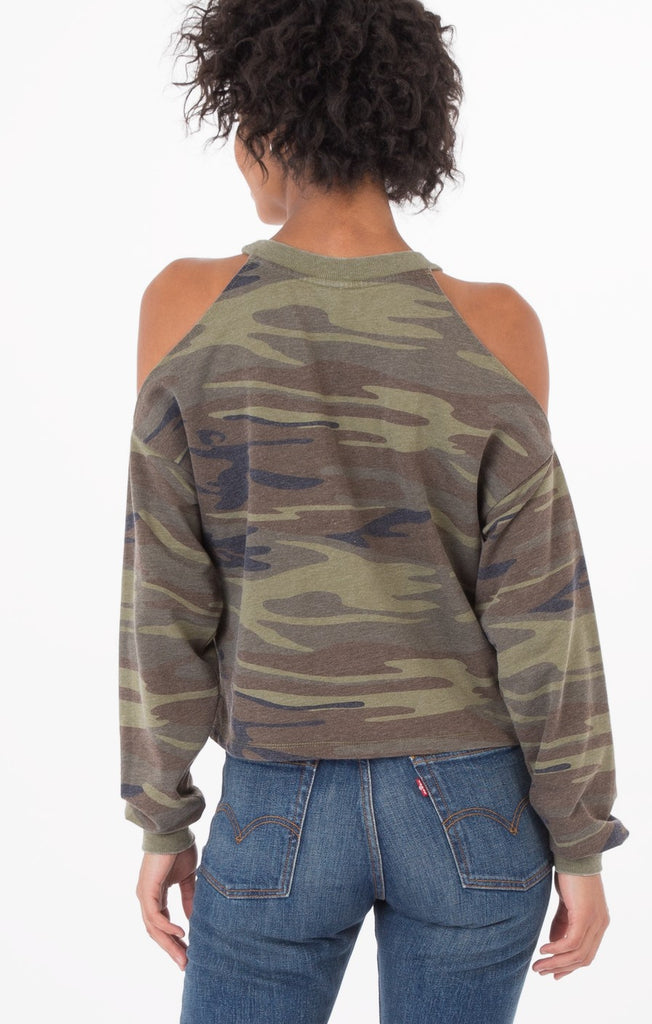 The Camo Cold Shoulder Pullover